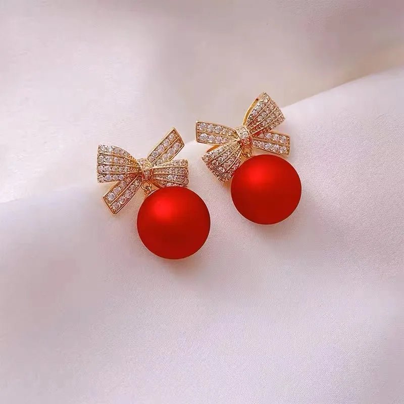 Red Sweet Bow Knot Plating Inlay Alloy Zircon Drop Earrings - RYZZ