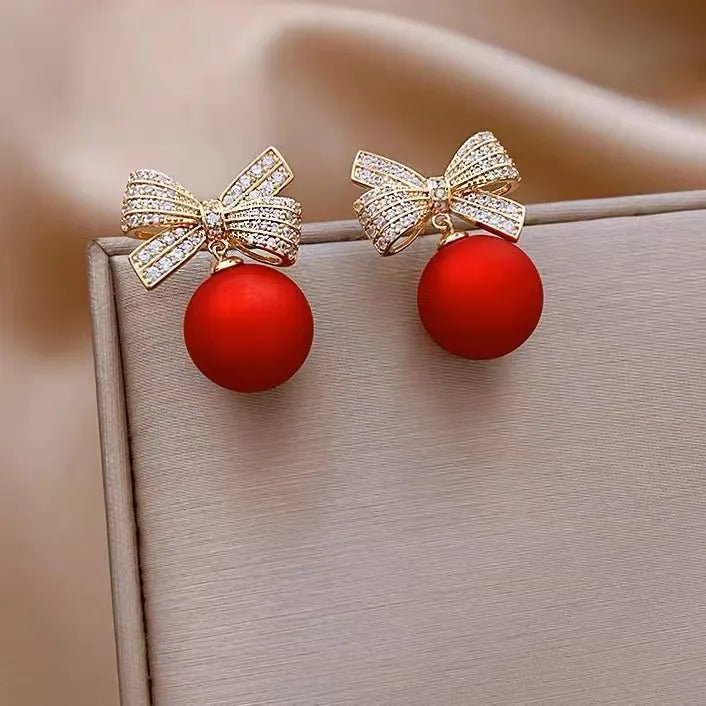 Red Sweet Bow Knot Plating Inlay Alloy Zircon Drop Earrings - RYZZ