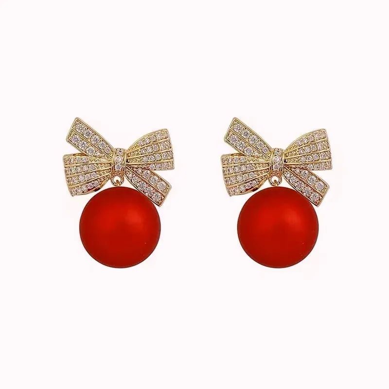 Red Sweet Bow Knot Plating Inlay Alloy Zircon Drop Earrings - RYZZ