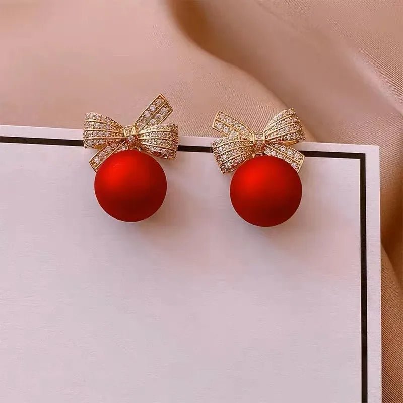 Red Sweet Bow Knot Plating Inlay Alloy Zircon Drop Earrings - RYZZ