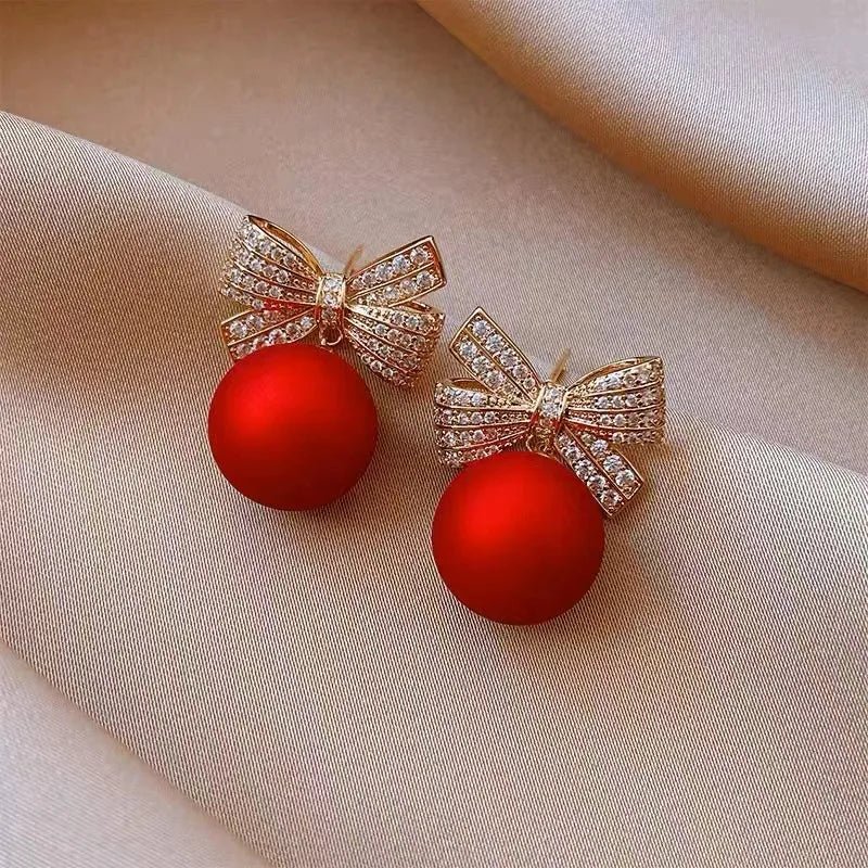 Red Sweet Bow Knot Plating Inlay Alloy Zircon Drop Earrings - RYZZ