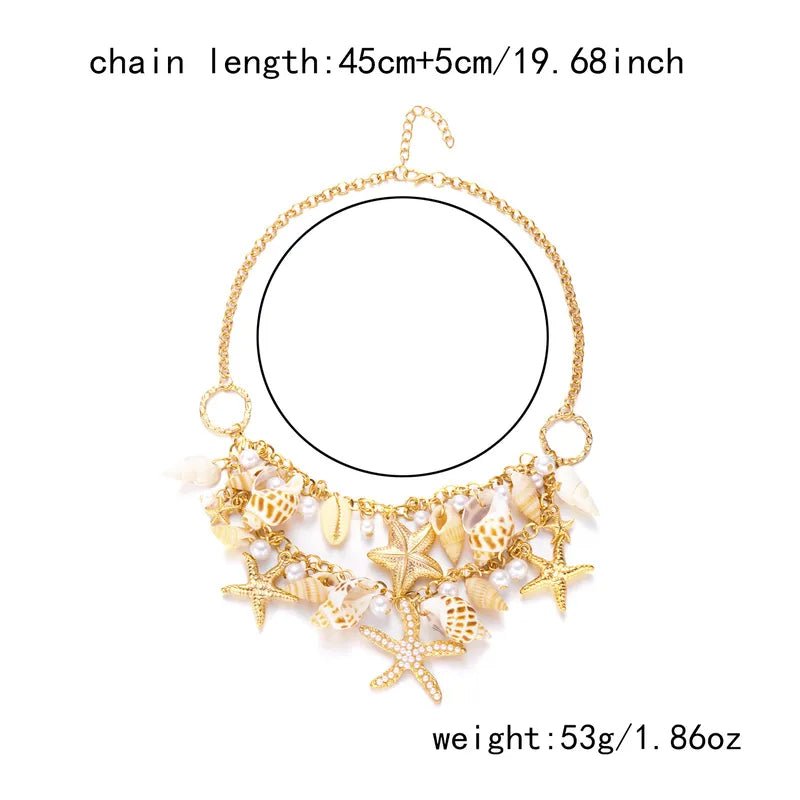 Hawaiian Vacation Starfish Conch Alloy Shell Plating Women's Necklace and Bracelet Set - RYZZ