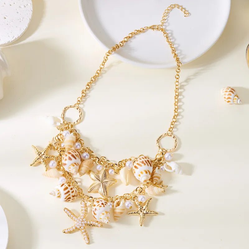 Hawaiian Vacation Starfish Conch Alloy Shell Plating Women's Necklace and Bracelet Set - RYZZ
