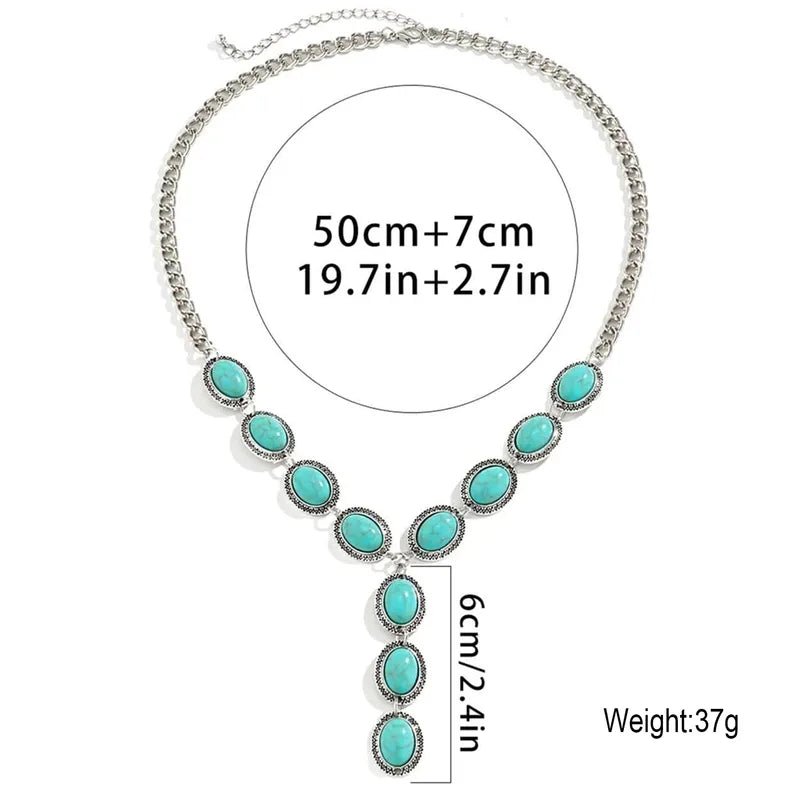 Imitation Turquoise Decorative Women's Y - shaped Lariat Necklace Suitable For Daily Wear And Vacation Travel Handmade - RYZZ