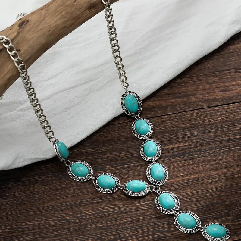 Imitation Turquoise Decorative Women's Y - shaped Lariat Necklace Suitable For Daily Wear And Vacation Travel Handmade - RYZZ
