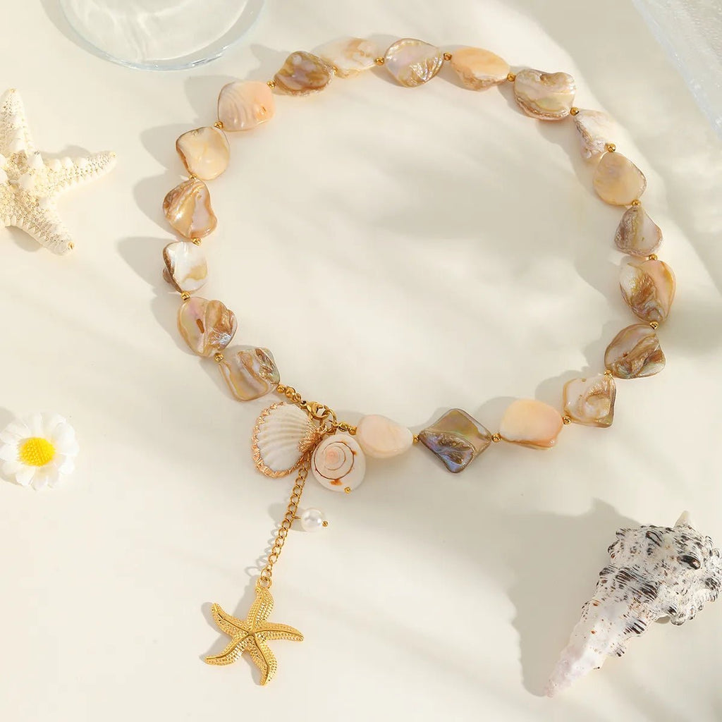 Starfish Earrings Necklace 304 Stainless Steel Imitation Pearl Natural Stone Shell Ion Plating (IP) 18K Gold Plated Women's Cord In Chain Cute Marine Style Artistic - RYZZ
