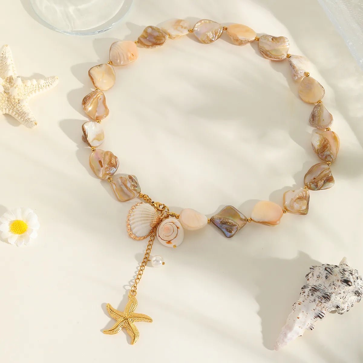 Starfish Earrings Necklace 304 Stainless Steel Imitation Pearl Natural Stone Shell Ion Plating (IP) 18K Gold Plated Women's Cord In Chain Cute Marine Style Artistic - RYZZ