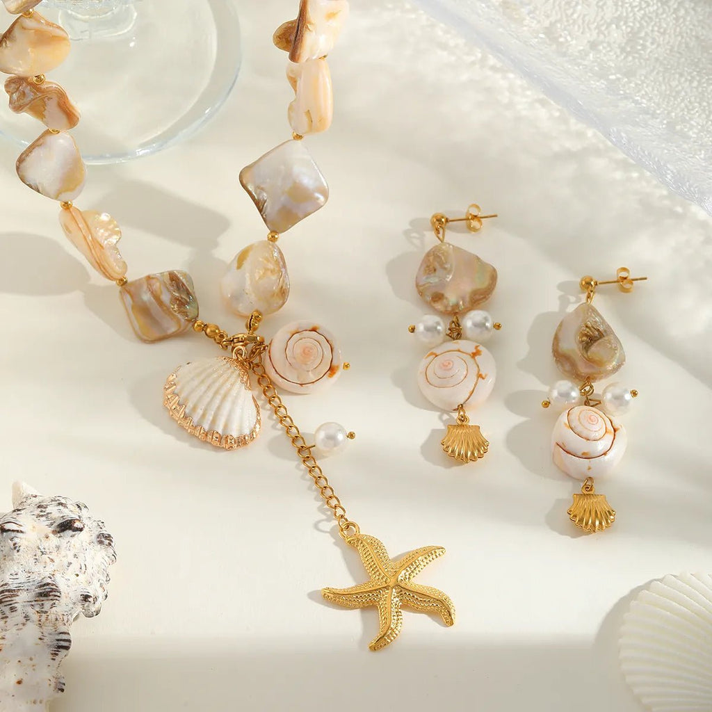 Starfish Earrings Necklace 304 Stainless Steel Imitation Pearl Natural Stone Shell Ion Plating (IP) 18K Gold Plated Women's Cord In Chain Cute Marine Style Artistic - RYZZ