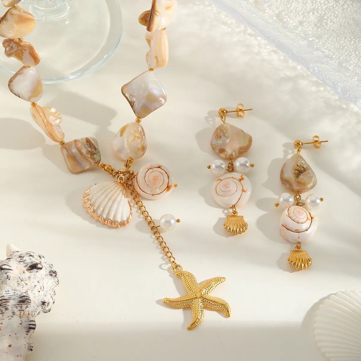 Starfish Earrings Necklace 304 Stainless Steel Imitation Pearl Natural Stone Shell Ion Plating (IP) 18K Gold Plated Women's Cord In Chain Cute Marine Style Artistic - RYZZ