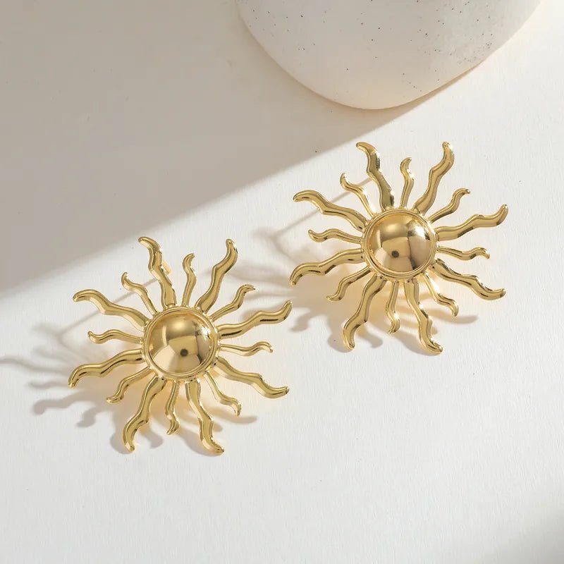 14K Gold Plated Sun Stud Earrings Zinc Alloy Material Casual Elegant Women's Style Gold - RYZZ