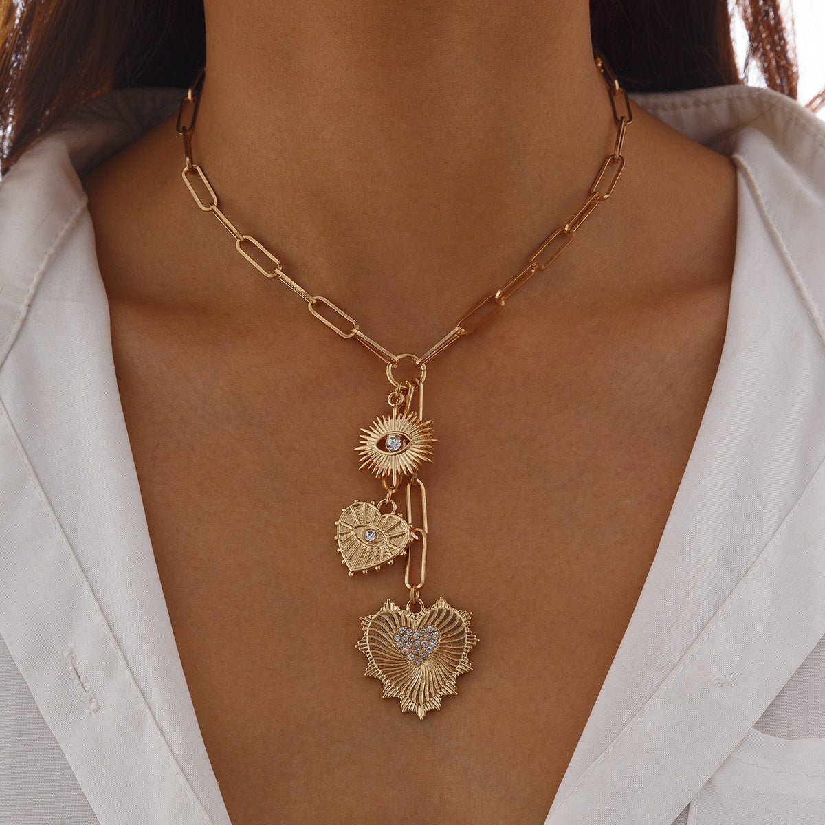 Retro Simple Style Heart Shape Alloy Gold Plated Pendant Necklace - RYZZ