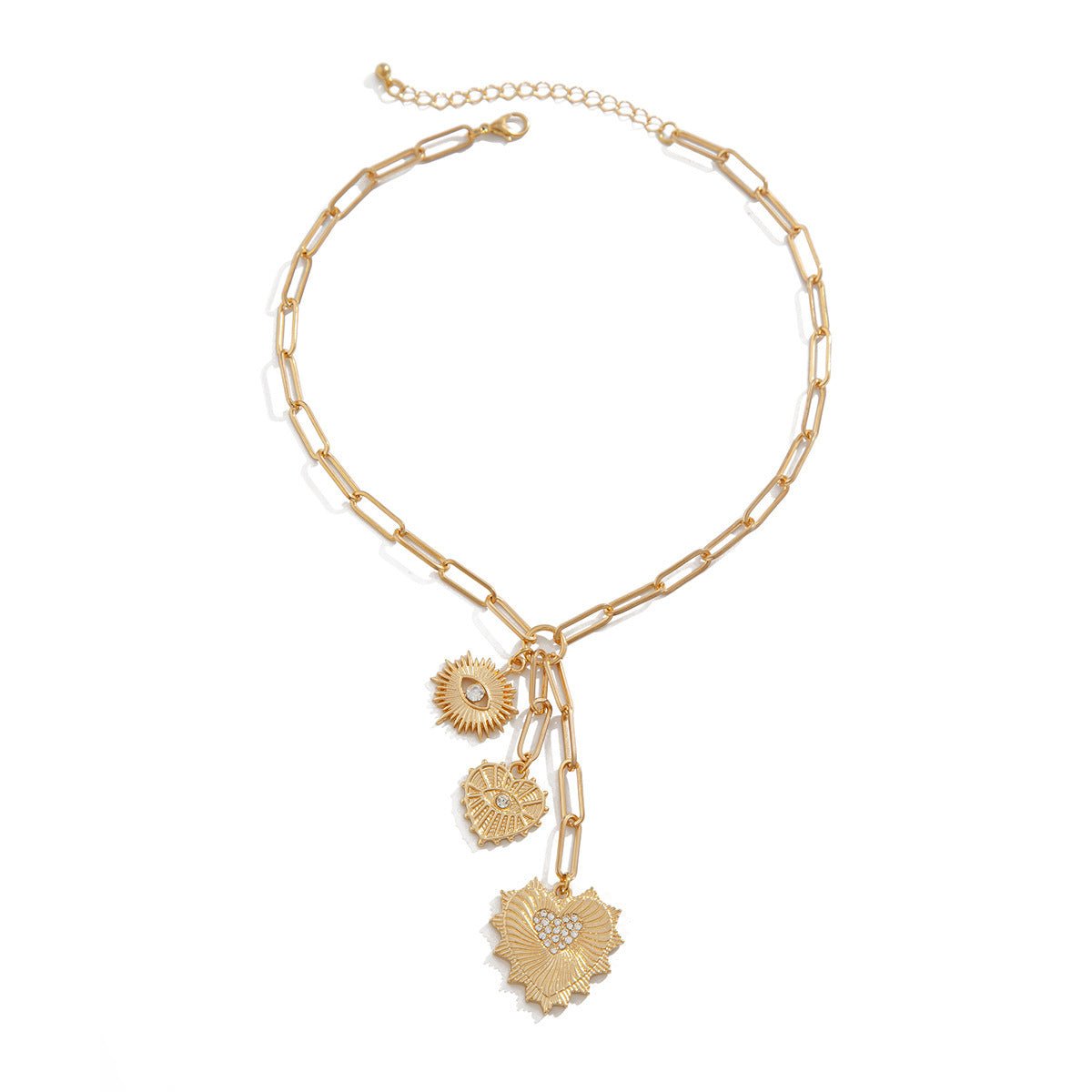 Retro Simple Style Heart Shape Alloy Gold Plated Pendant Necklace - RYZZ