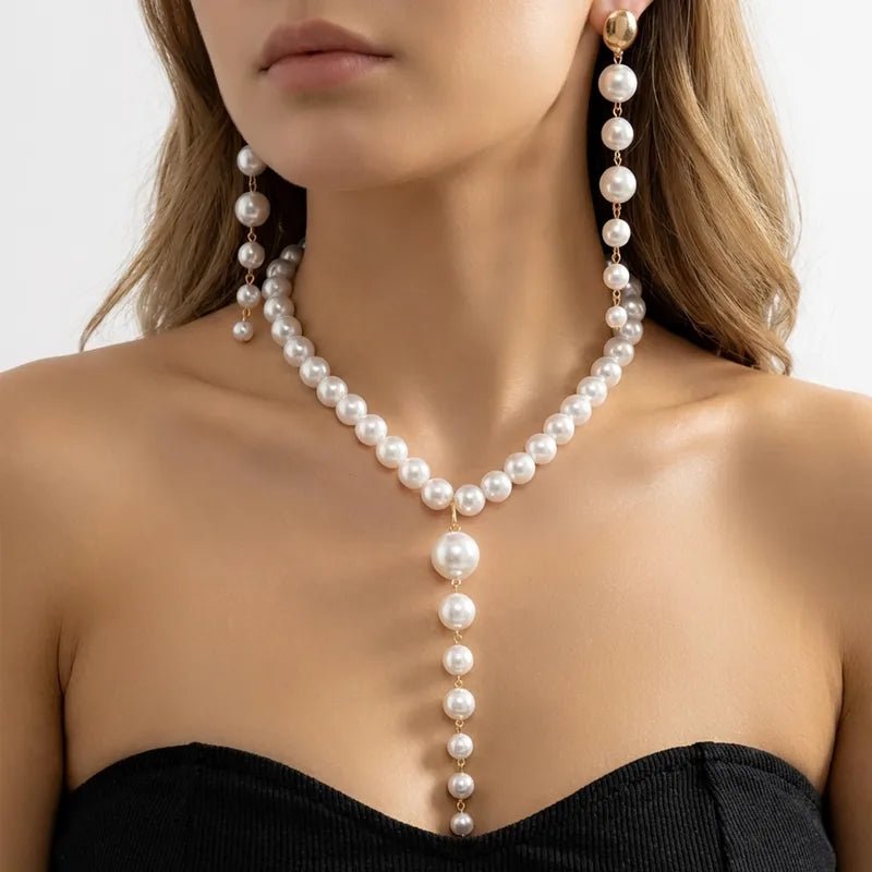 Baroque Imitation Pearl Necklace Trendy Collarbone Chain Jewelry Set For Women Charming And Shiny Design - RYZZ