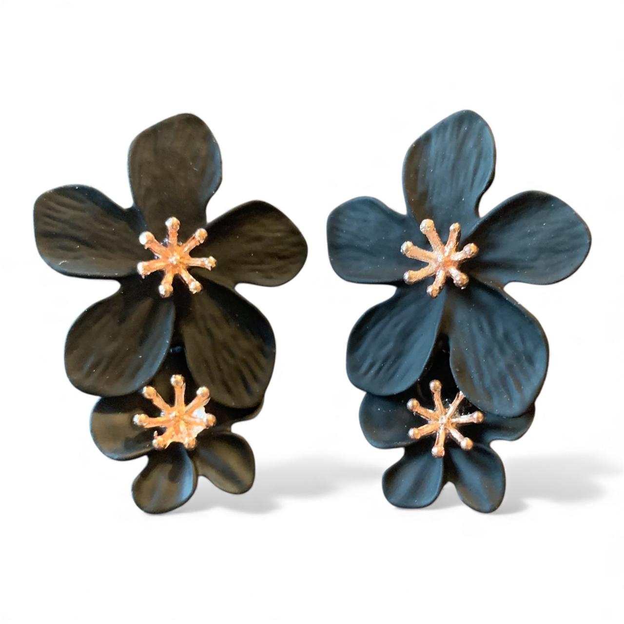 Korean Tiered Floral Drop Earrings - Statement Petal Design Available in Various Colors - RYZZ