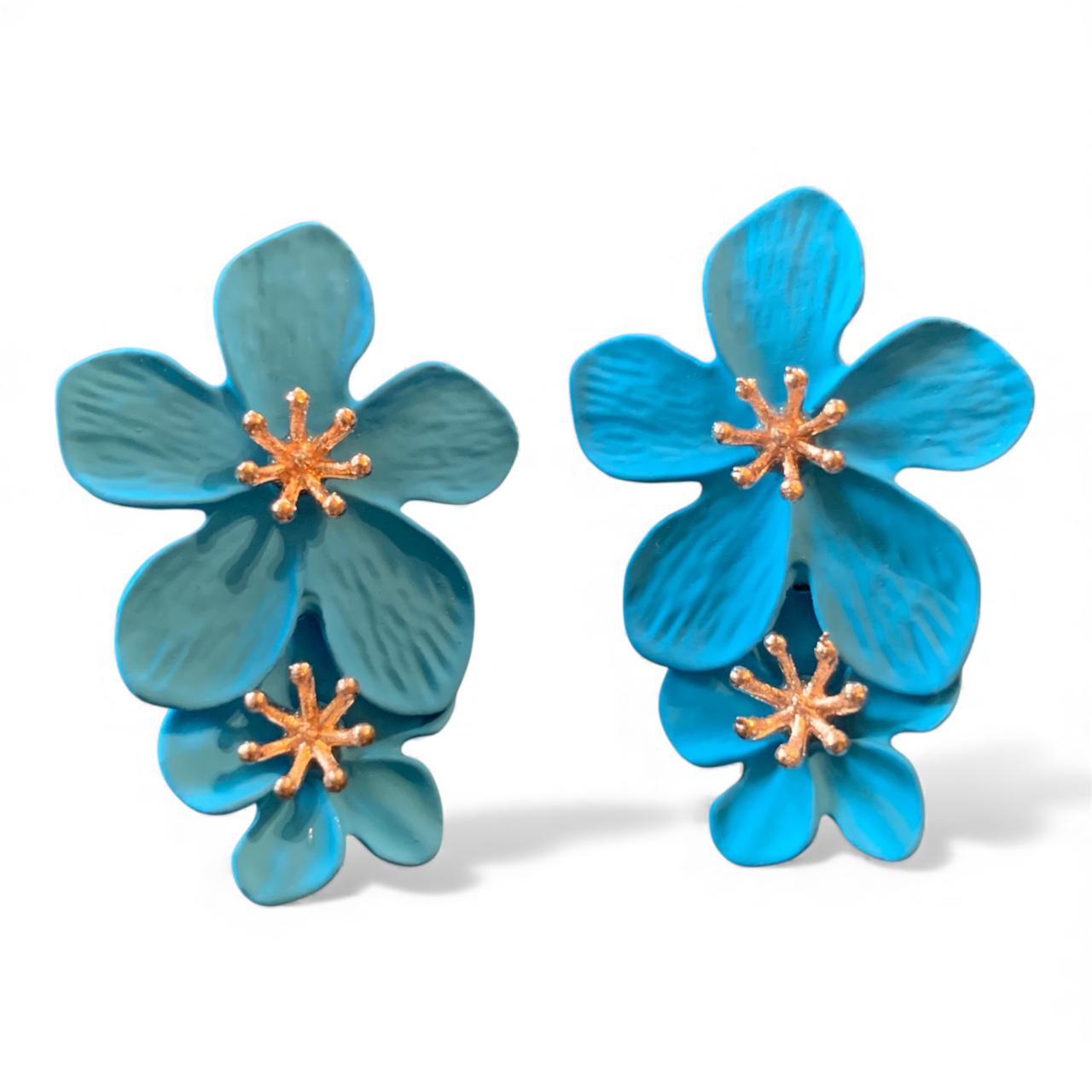 Korean Tiered Floral Drop Earrings - Statement Petal Design Available in Various Colors - RYZZ