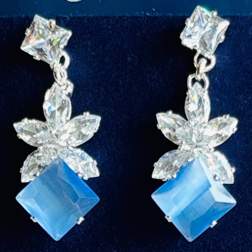 Rainbow Blue Cubic Zirconia Dangle Statement Earrings Alloy Earrings - RYZZ