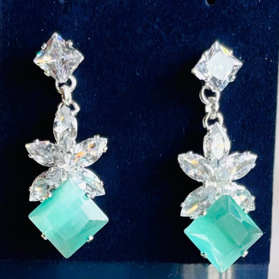 Rainbow Green Cubic Zirconia Dangle Statement Earrings Alloy Earrings - RYZZ