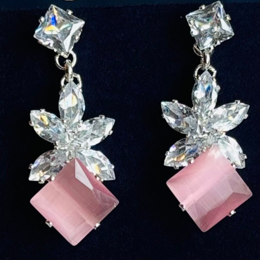 Rainbow Pink Cubic Zirconia Dangle Statement Earrings Alloy Earrings - RYZZ