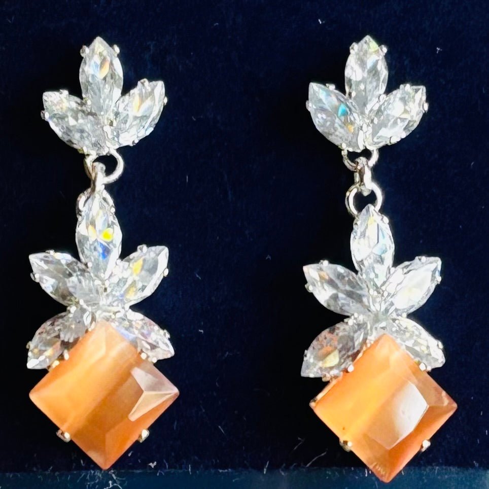 Rainbow Orange Cubic Zirconia Dangle Statement Earrings Alloy Earrings - RYZZ