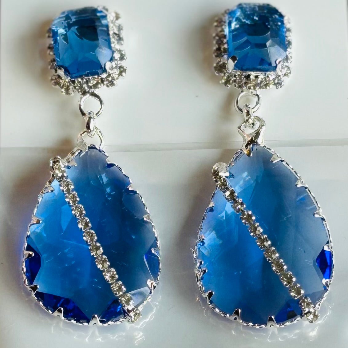 Cubic Zirconia Dangle Cocktail Earrings with Black Stones in Silver Accent Available in Various Colors - RYZZ