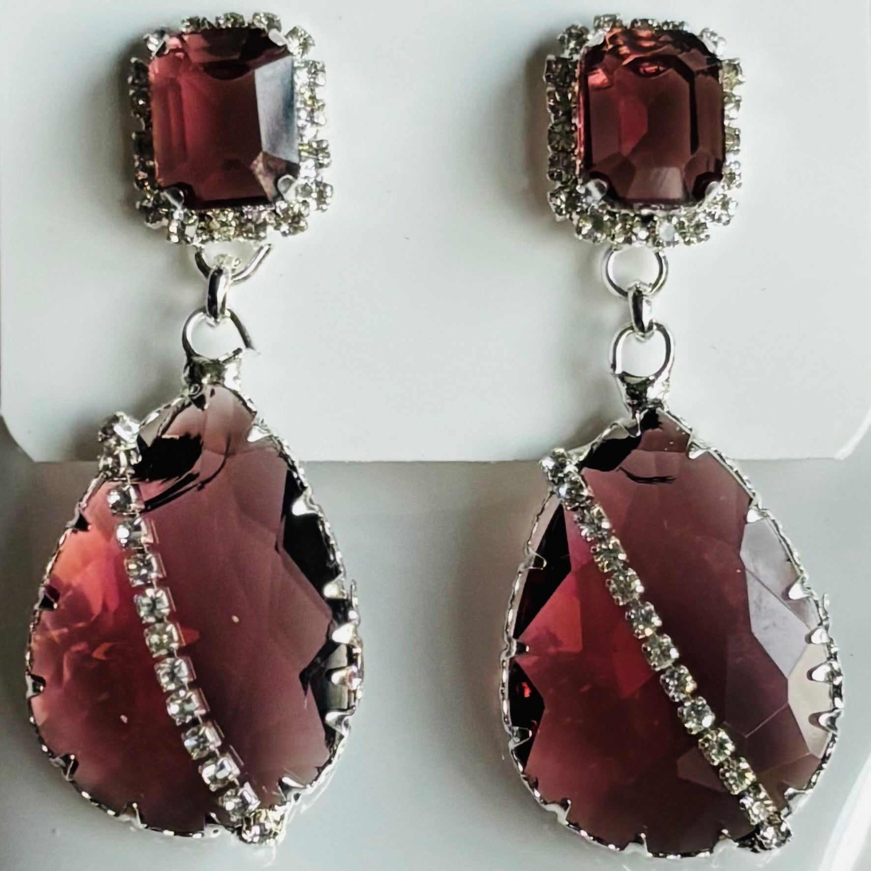 Cubic Zirconia Dangle Cocktail Earrings with Black Stones in Silver Accent Available in Various Colors - RYZZ