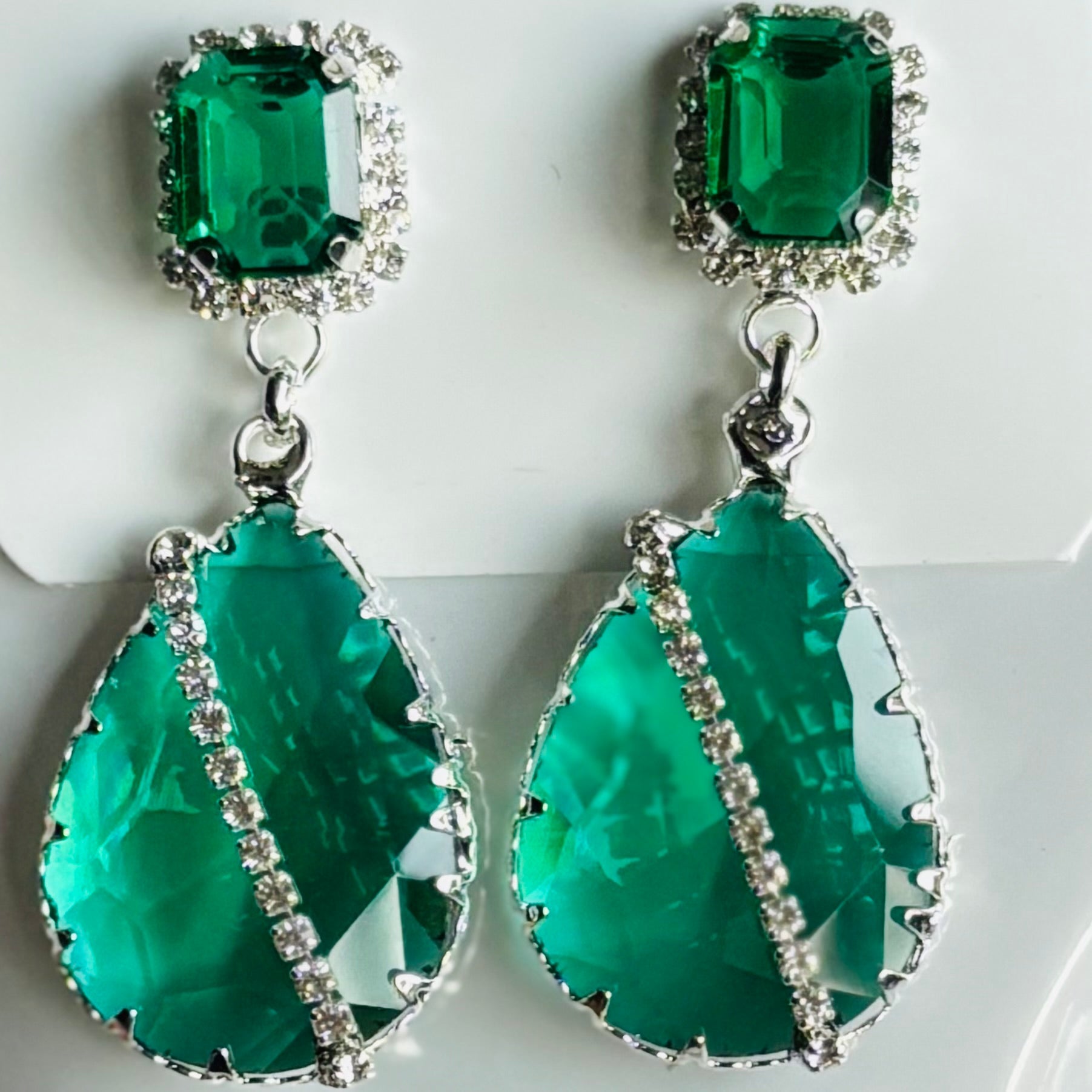 Cubic Zirconia Dangle Cocktail Earrings with Black Stones in Silver Accent Available in Various Colors - RYZZ