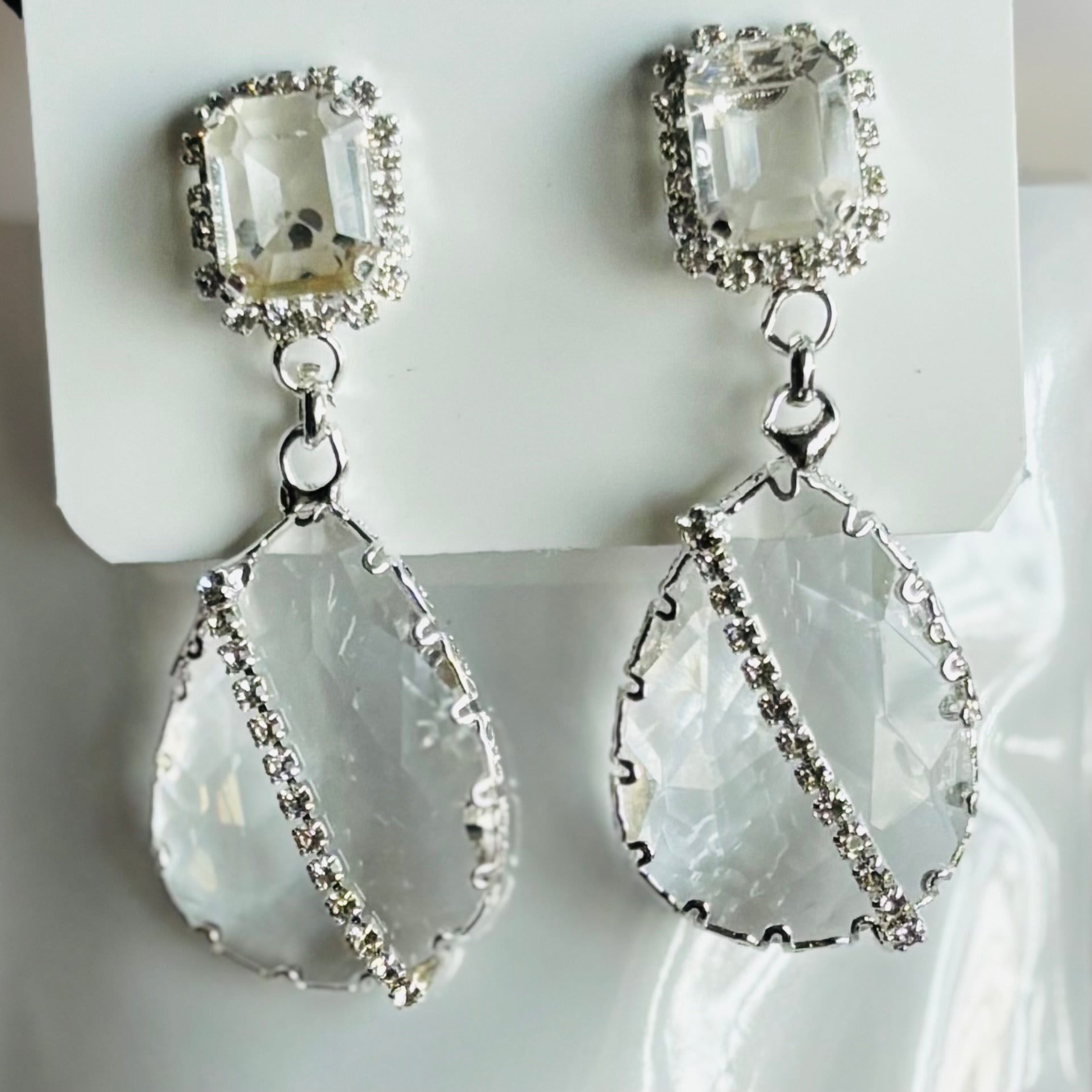 Cubic Zirconia Dangle Cocktail Earrings with Black Stones in Silver Accent Available in Various Colors - RYZZ