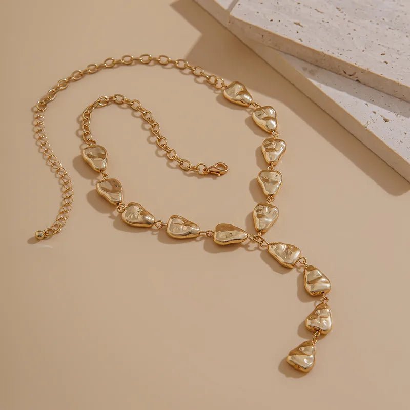 Elegant Geometric Glittering Gold Plated Alloy Y - Necklace Lariat - RYZZ