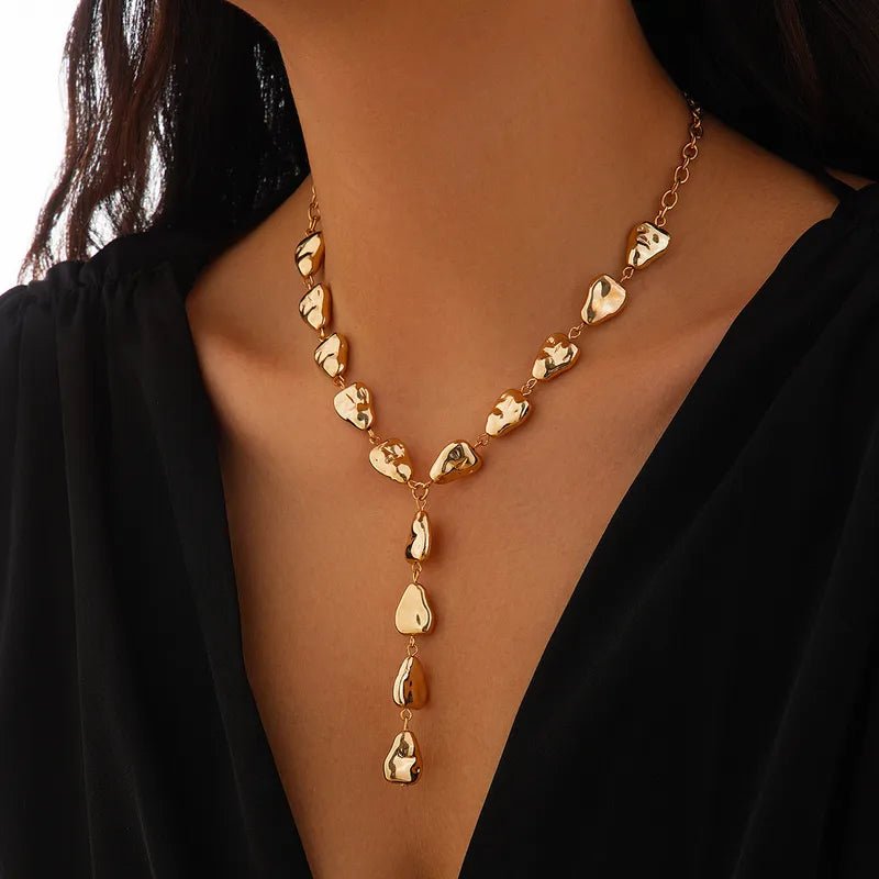 Elegant Geometric Glittering Gold Plated Alloy Y - Necklace Lariat - RYZZ