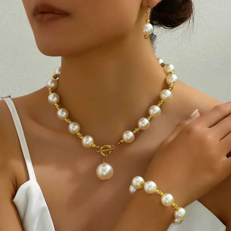 Elegant Pearl Abalone Women's Jewelry Set Versatile Necklace Earrings Bracelet Combo For Women - RYZZ