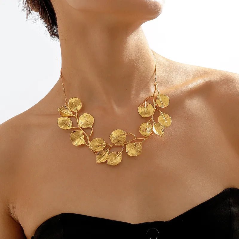 Elegant Retro Luxurious Leaf Alloy Plating Women's Earrings Necklace Jewellery Set - RYZZ