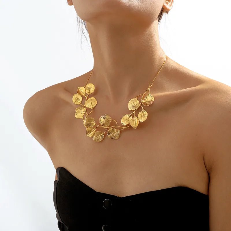 Elegant Retro Luxurious Leaf Alloy Plating Women's Earrings Necklace Jewellery Set - RYZZ