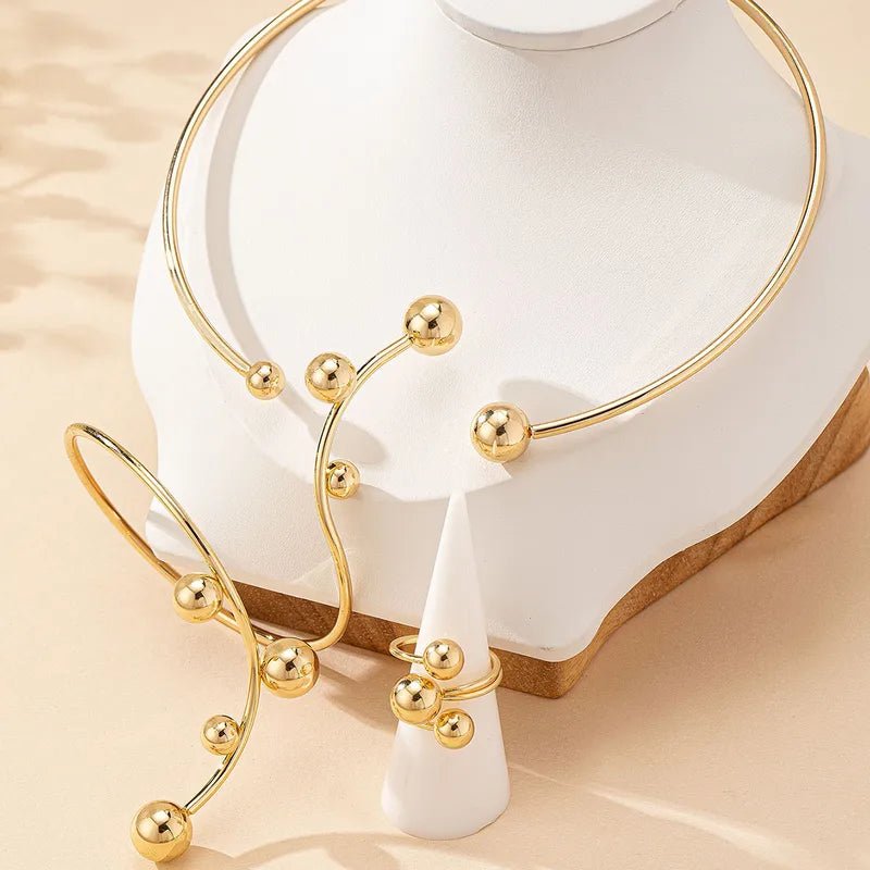 Exaggerated Simple Style Artistic Round Alloy Women's Jewelry Set - Necklace, Bracelet, Ring - RYZZ