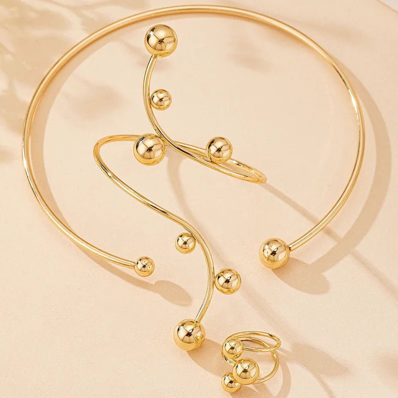Exaggerated Simple Style Artistic Round Alloy Women's Jewelry Set - Necklace, Bracelet, Ring - RYZZ