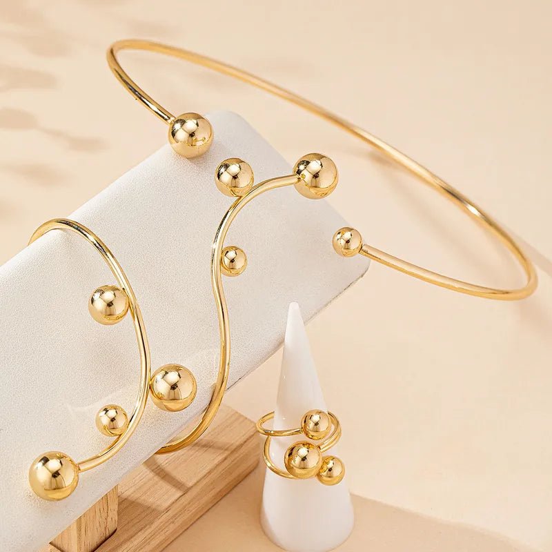 Exaggerated Simple Style Artistic Round Alloy Women's Jewelry Set - Necklace, Bracelet, Ring - RYZZ
