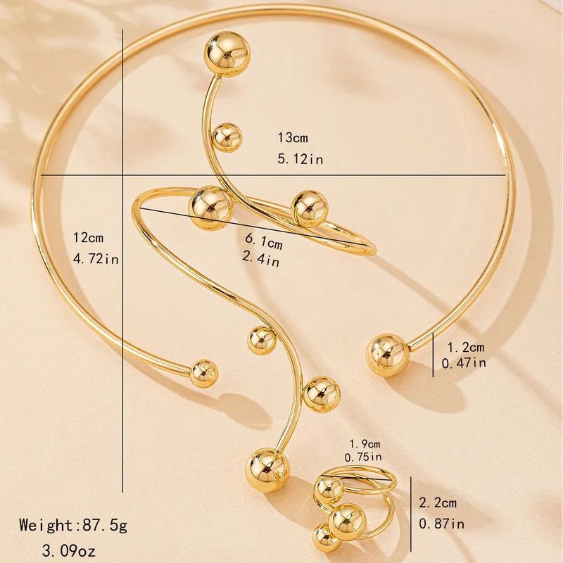 Exaggerated Simple Style Artistic Round Alloy Women's Jewelry Set - Necklace, Bracelet, Ring - RYZZ