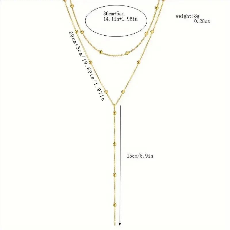 Fashionable Double Layer Y - Shaped Lockbone Chain Necklace For Women Silver Long Tassel Alloy Geometric Patterned Jewelry - RYZZ