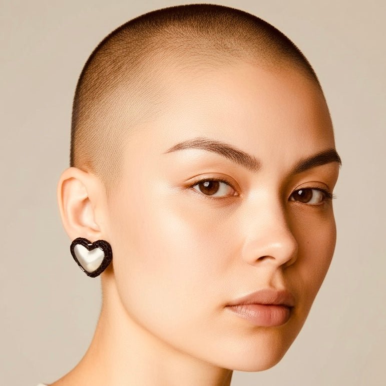Korean Heart Shaped Designer Beads Earrings Studs Black Colour - RYZZ