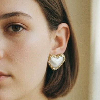 Korean Heart Shaped Designer Beads Earrings Studs Yellow Colour - RYZZ