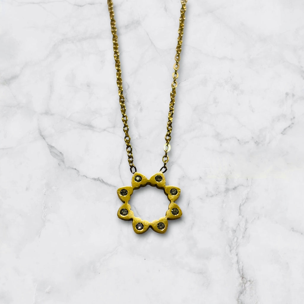 Geometric Design with Rhinestones Golden Anti Tarnish Pendant Clasp Necklace - RYZZ