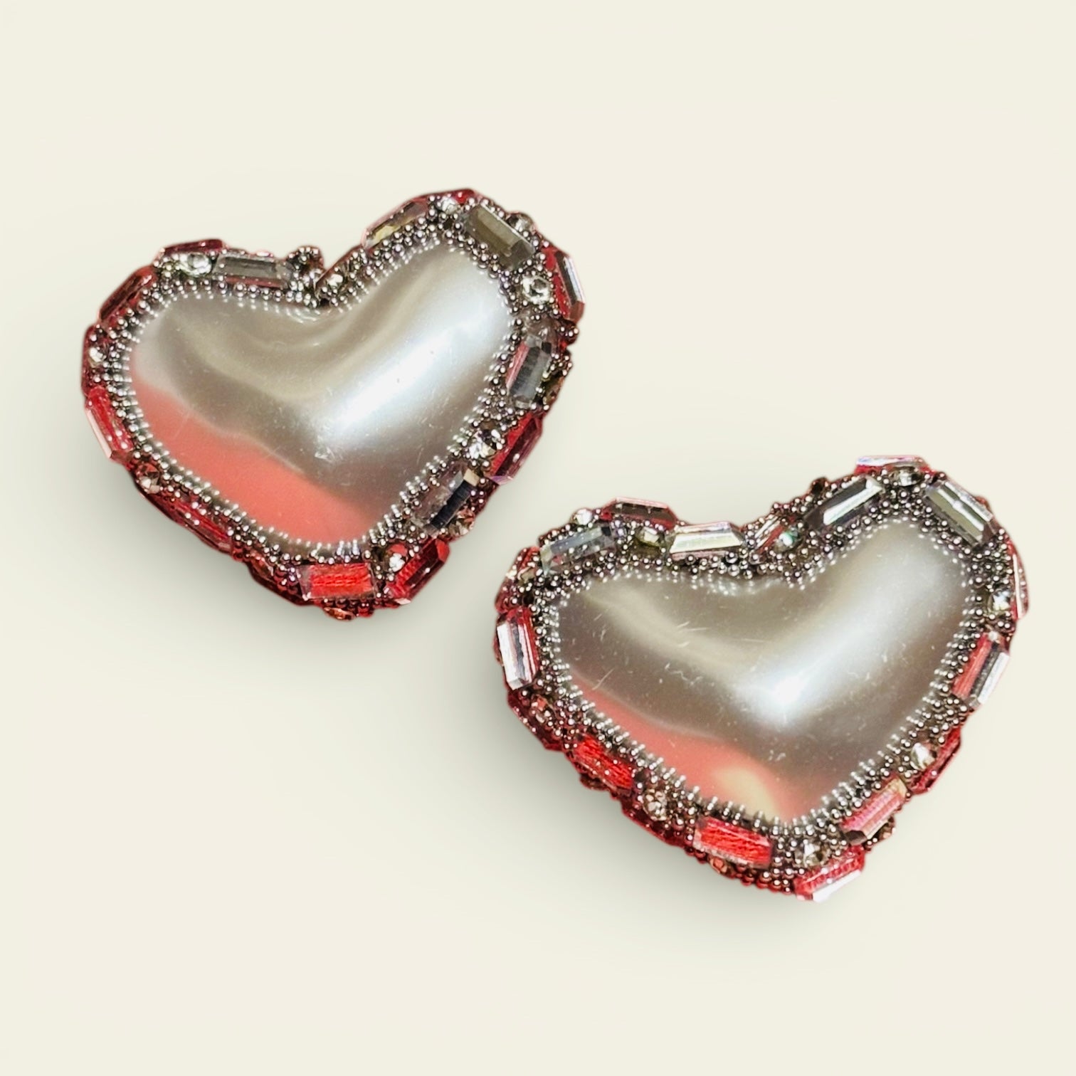 Korean Heart Shaped Designer Beads Earrings Studs Silver Colour - RYZZ