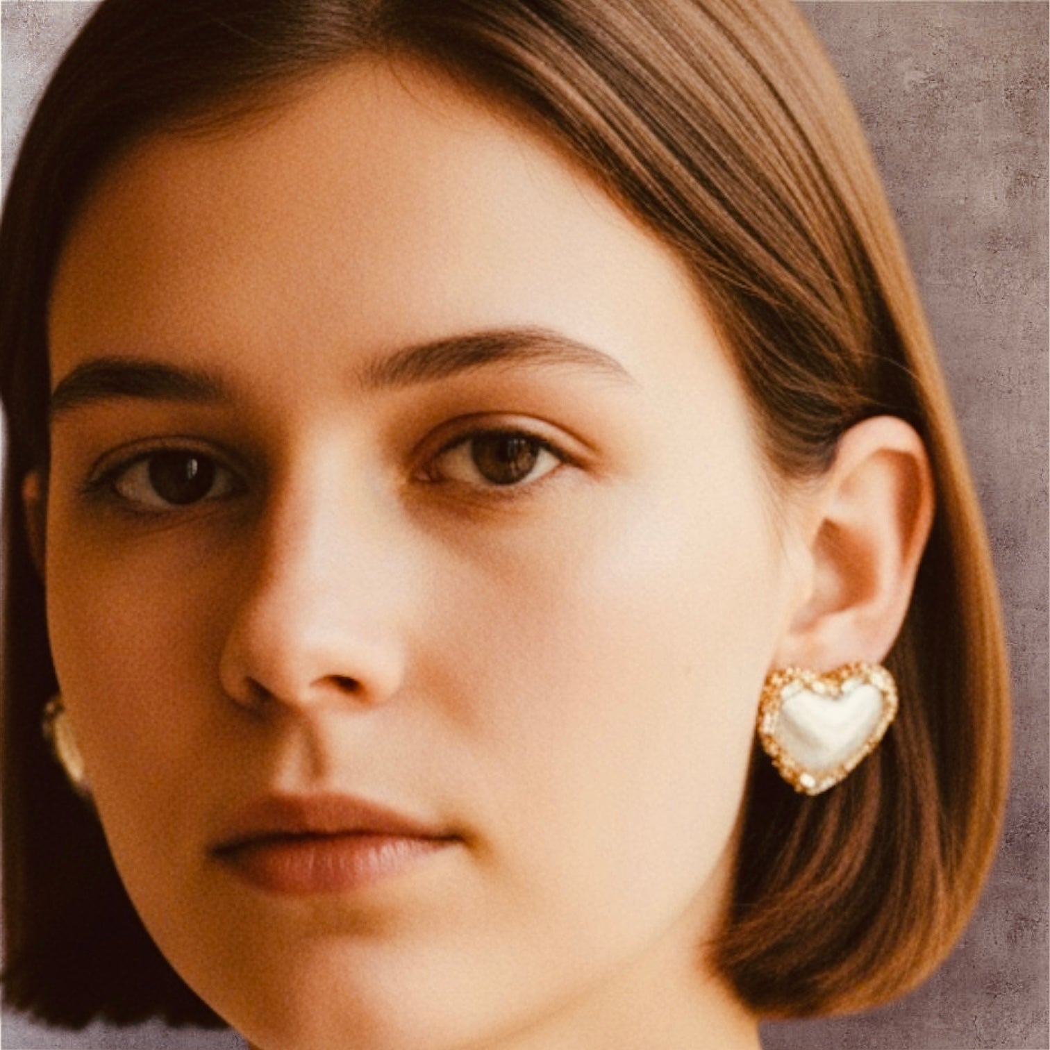 Korean Heart Shaped Designer Beads Earrings Studs Golden Color - RYZZ