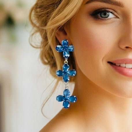 Blue Zircon Earrings in High Grade Alloy Long Dangle Earrings - RYZZ