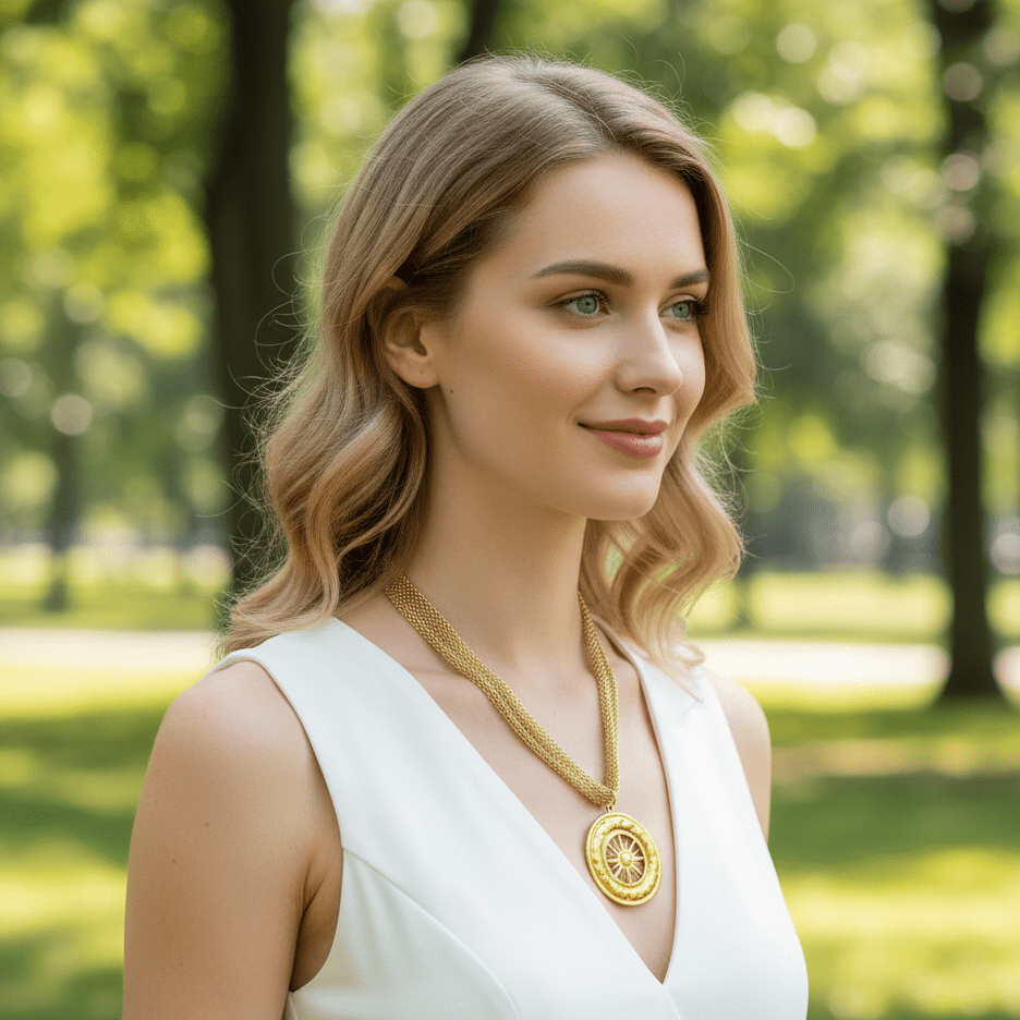 Luxury 18K Gold Plated Stainless Steel Sun Pendant Necklace With Brown Silk Rope Chain - RYZZ