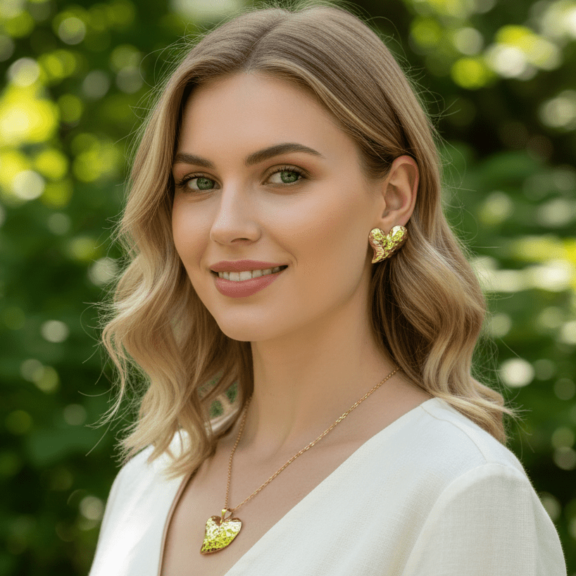 Water Plated Imitation Gold Tone Hot Selling 304 Stainless Steel Heart Pattern Earrings Necklace Set - RYZZ