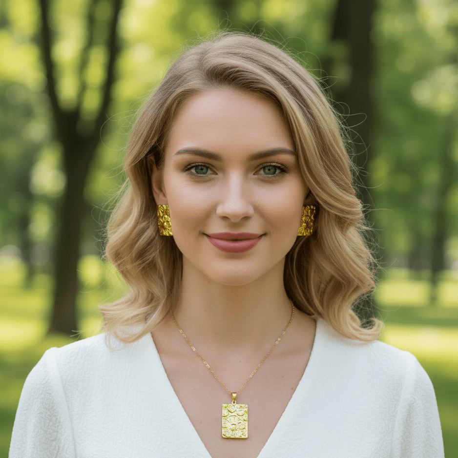 Water Plated Imitation Gold Hot Selling 304 Stainless Steel Flower Pattern Earrings Necklace Set - RYZZ