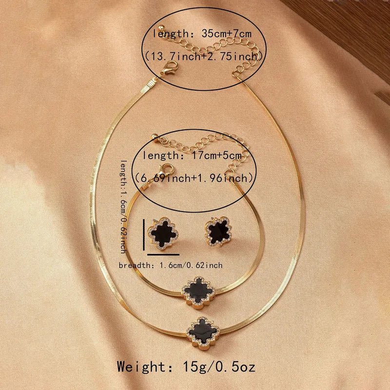 Geometric Glaze Square Vintage Simple Necklace Bracelet Earring Set Alloy Jewelry For Women - RYZZ