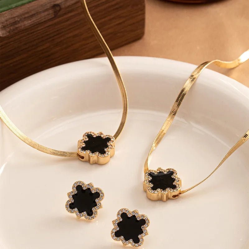 Geometric Glaze Square Vintage Simple Necklace Bracelet Earring Set Alloy Jewelry For Women - RYZZ