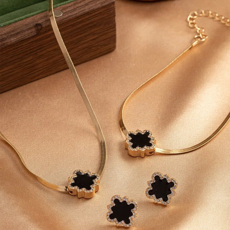 Geometric Glaze Square Vintage Simple Necklace Bracelet Earring Set Alloy Jewelry For Women - RYZZ