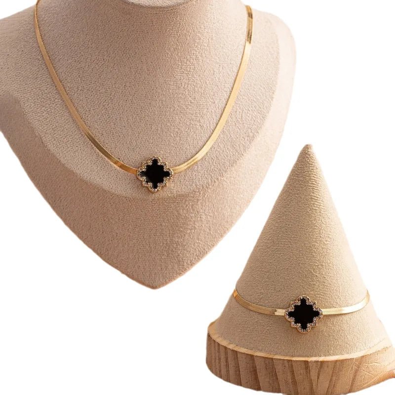 Geometric Glaze Square Vintage Simple Necklace Bracelet Earring Set Alloy Jewelry For Women - RYZZ
